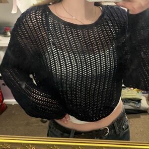 Garage Navy Mesh Knit Top